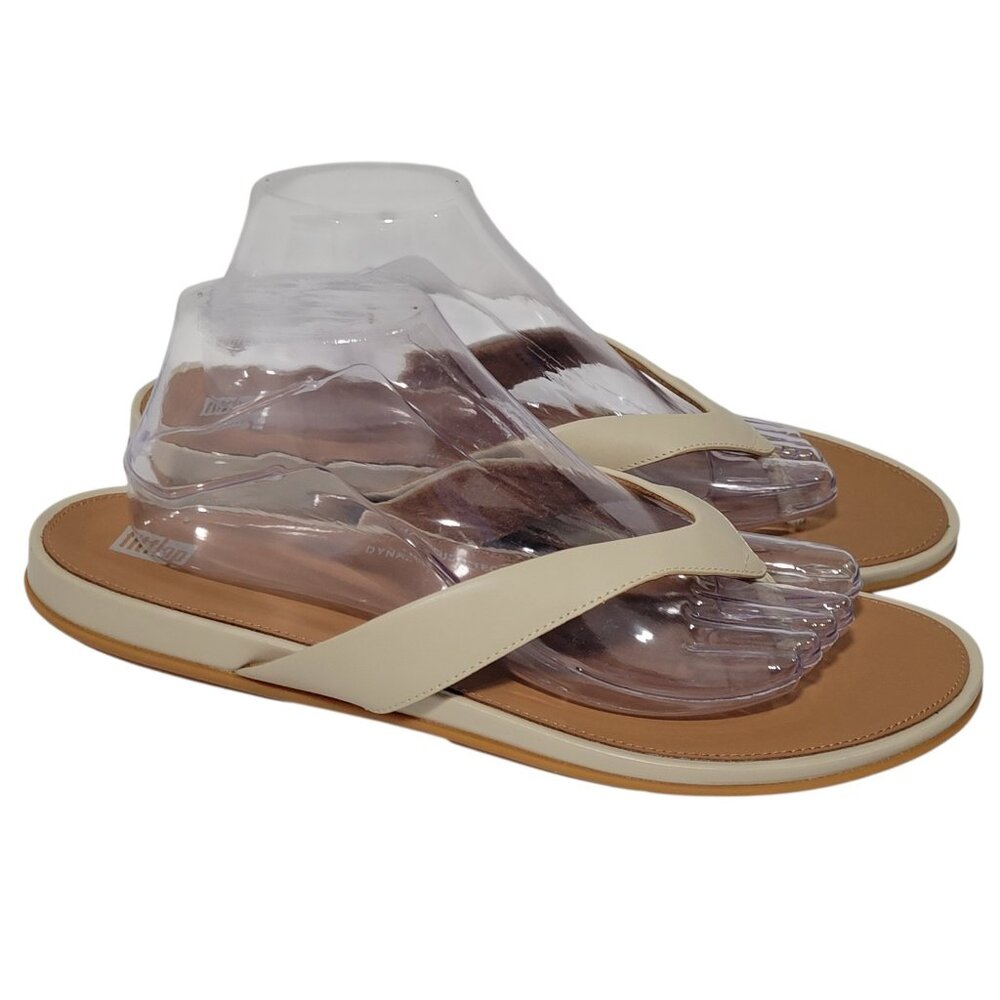 FitFlop Gracie Flip Flop Sandals Women Size 11 Leather Thong Stone Beige Comfort